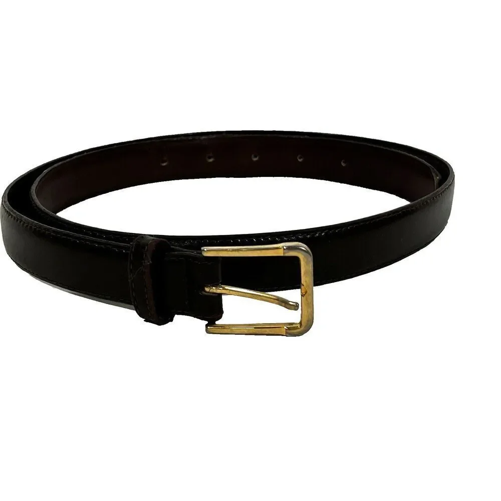 Christian Dior Brown Leather Belt Size 36 Brass Buckle Italian Aniline Cowhide